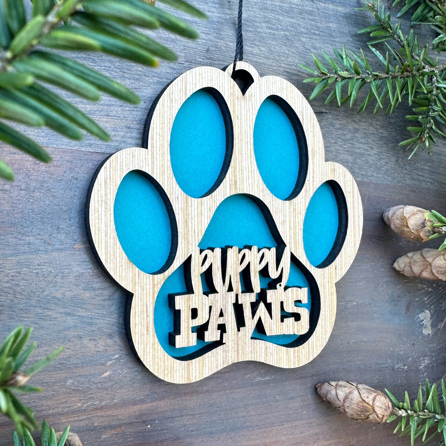 Puppy Paw Wood Ornament - 7 Colors - 2 Sizes