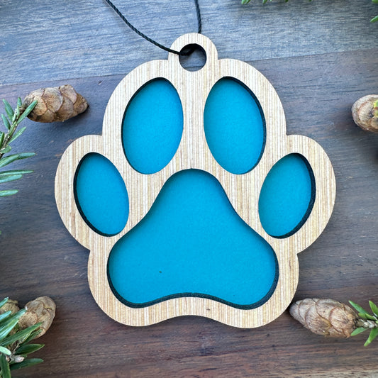 Dog Paw Wood Ornament - 7 Colors - 2 Sizes