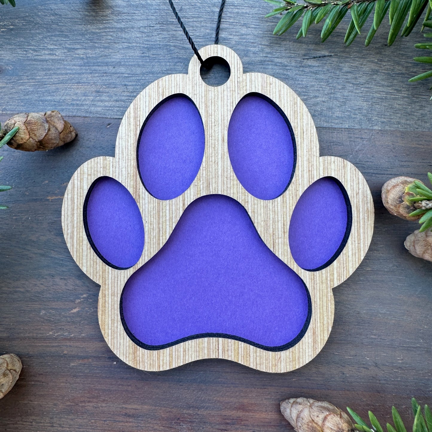Dog Paw Wood Ornament - 7 Colors - 2 Sizes