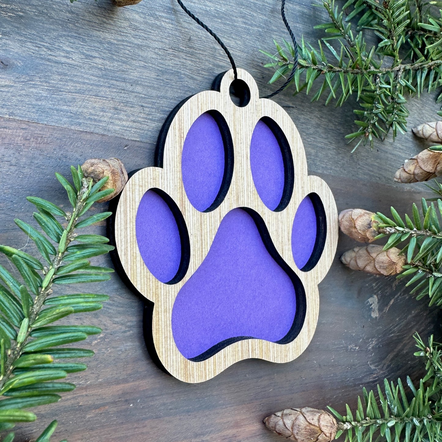 Dog Paw Wood Ornament - 7 Colors - 2 Sizes