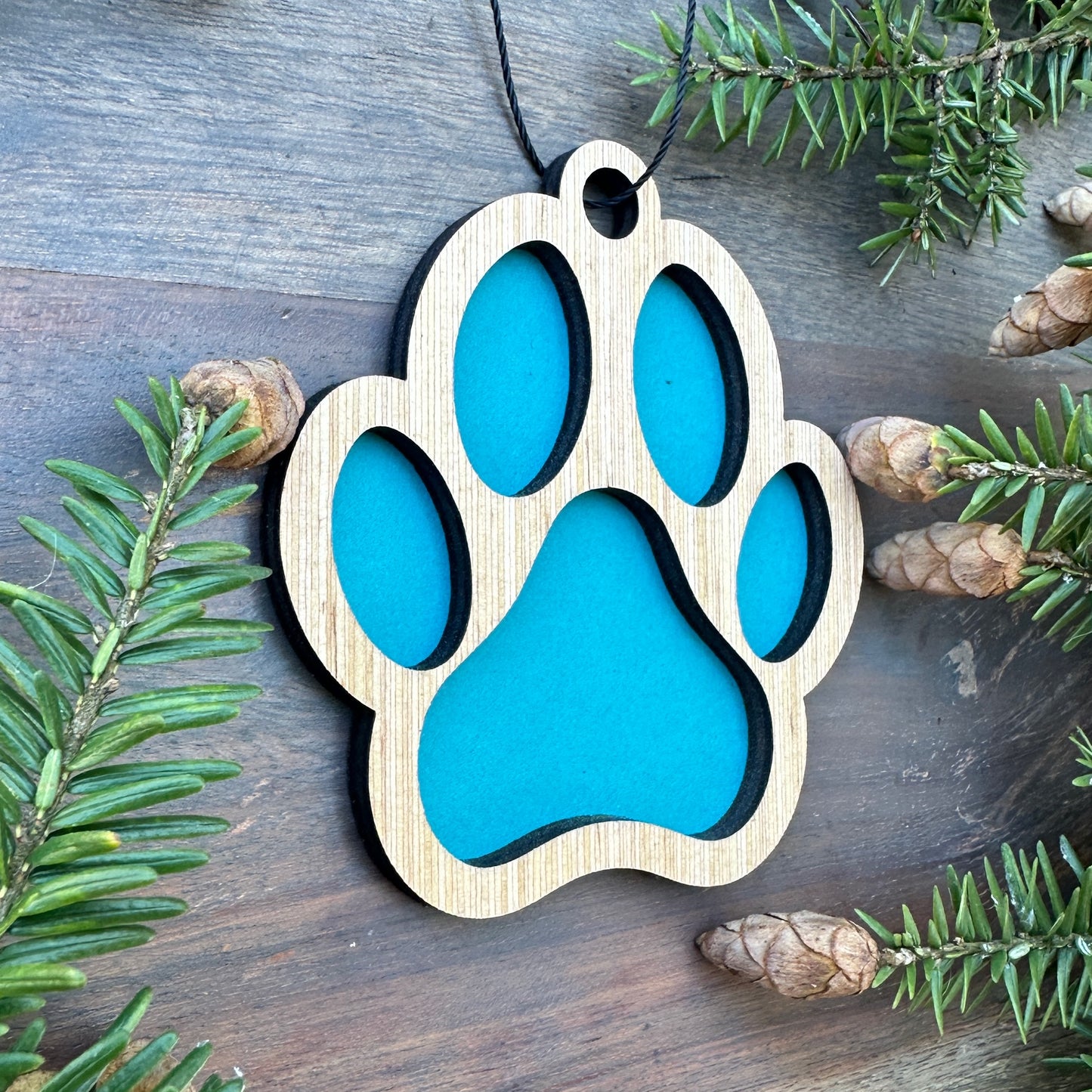 Dog Paw Wood Ornament - 7 Colors - 2 Sizes