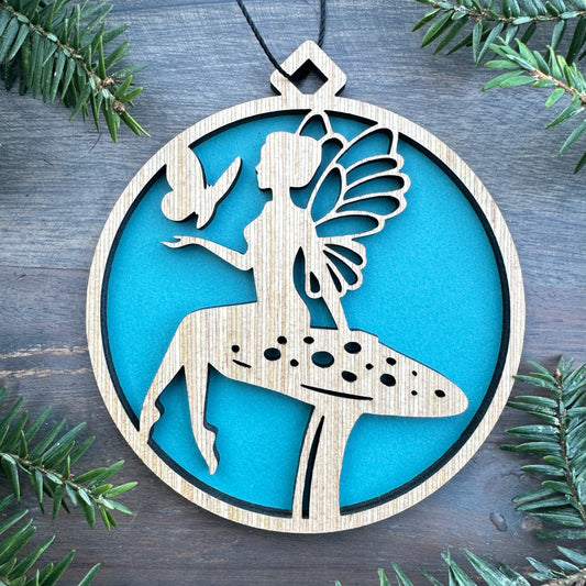 Fairy and Butterfly Wood Ornament