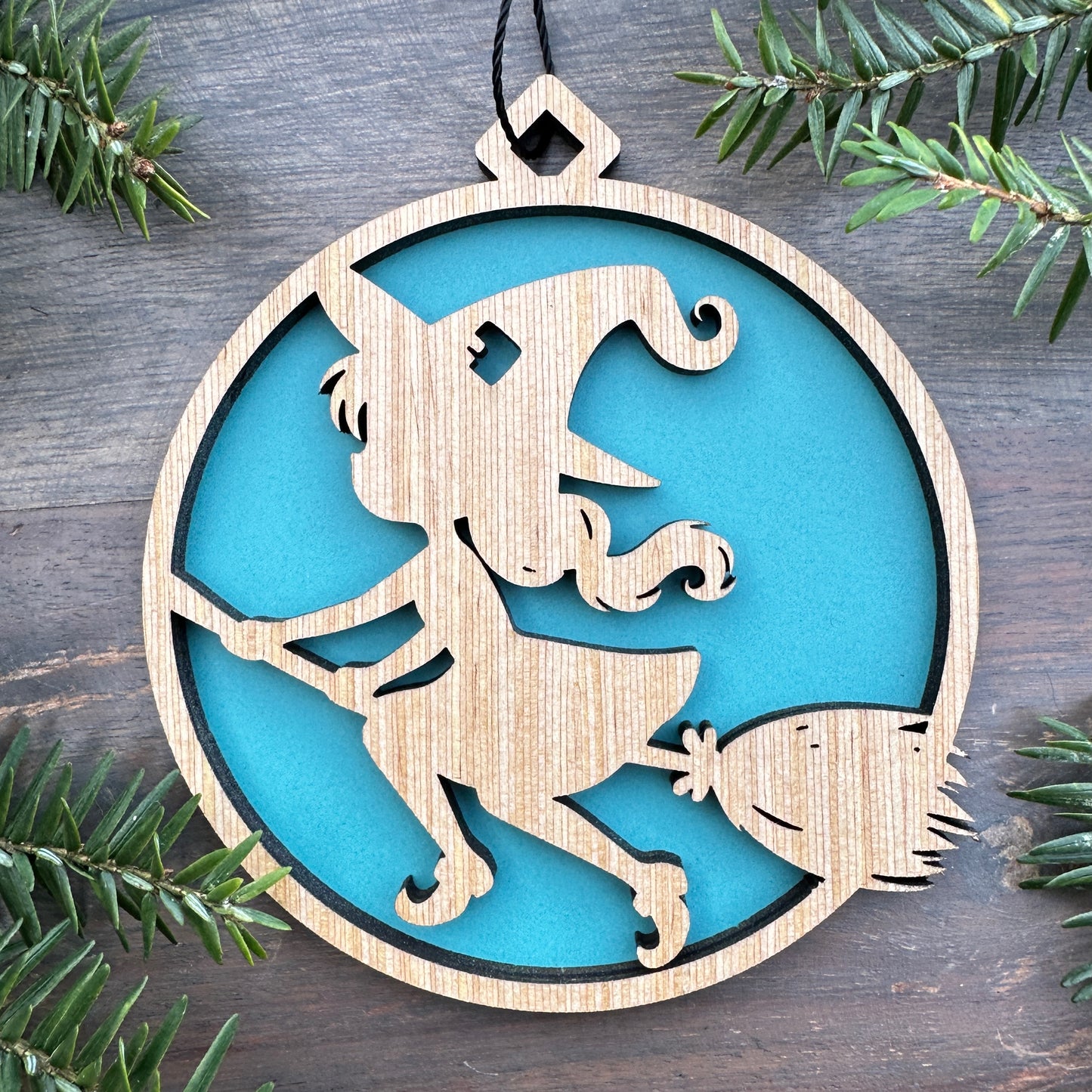 Flying Witch on Broom Halloween Wood Ornament