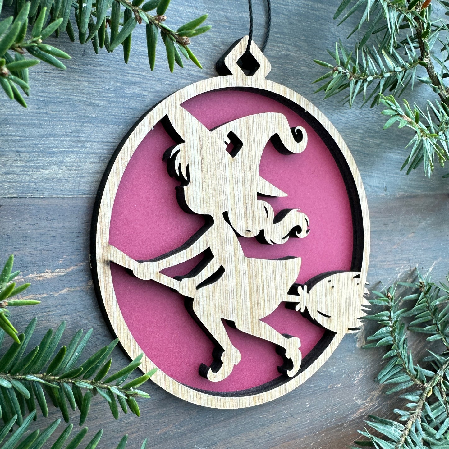 Flying Witch on Broom Halloween Wood Ornament