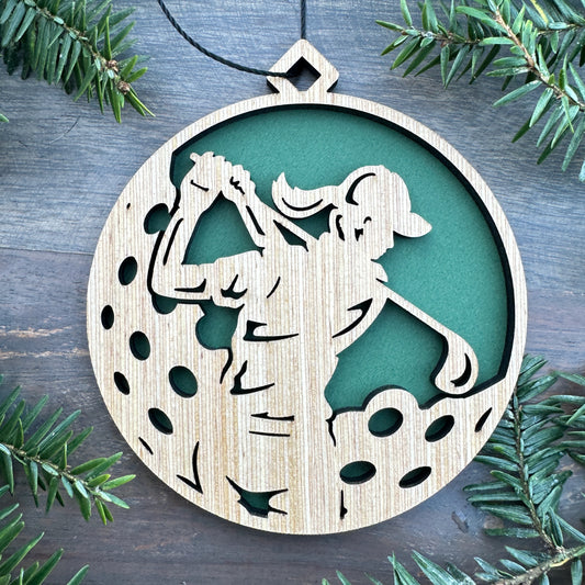 Female Golfer Wood Ornament