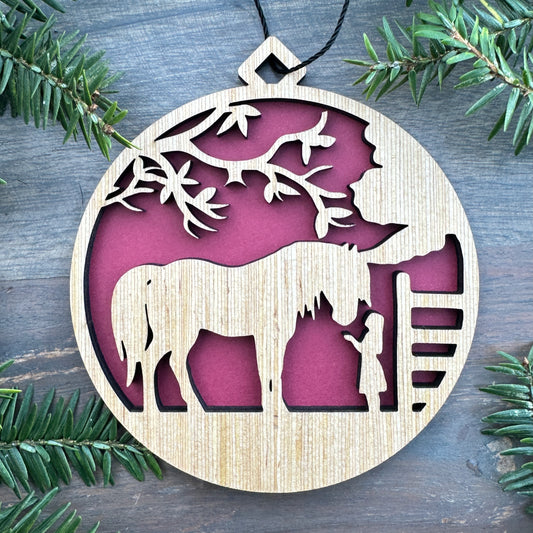 Horse with Girl Wood Ornament