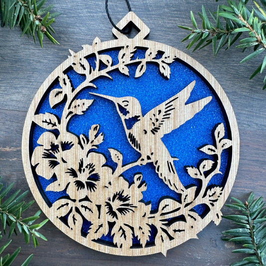 Hummingbird with Flowers Wood Ornament