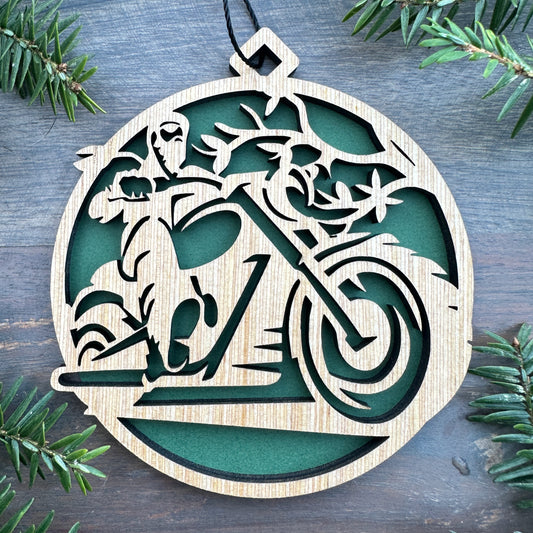 Motorcycle rider scene Wood Ornament