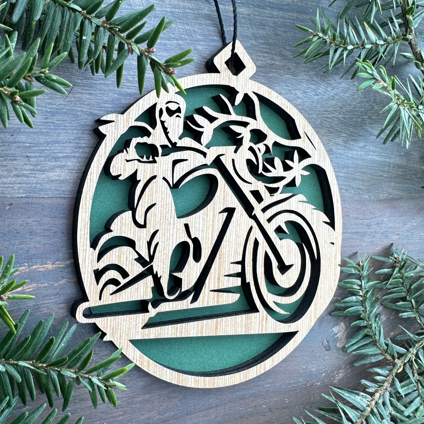 Motorcycle rider scene Wood Ornament
