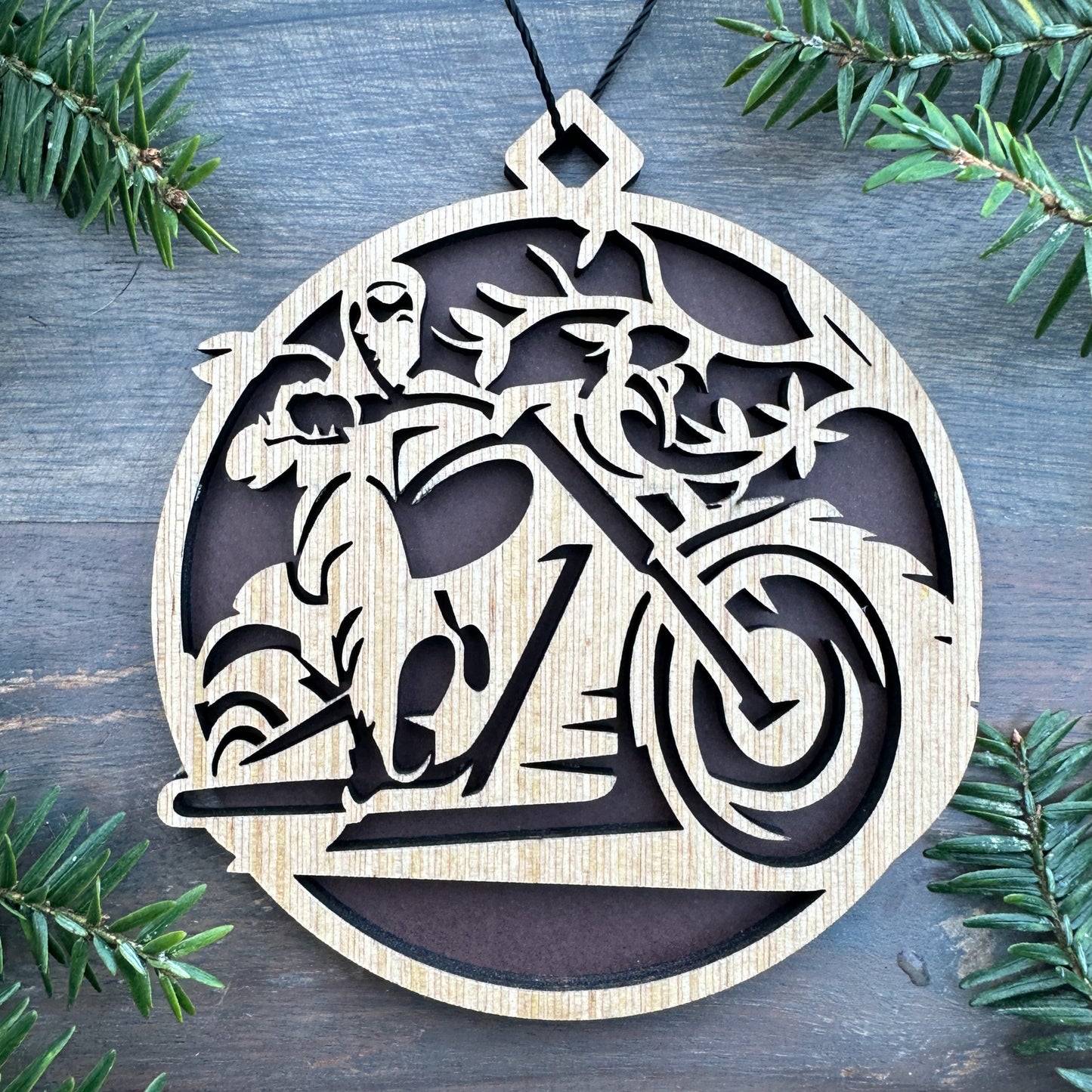 Motorcycle rider scene Wood Ornament