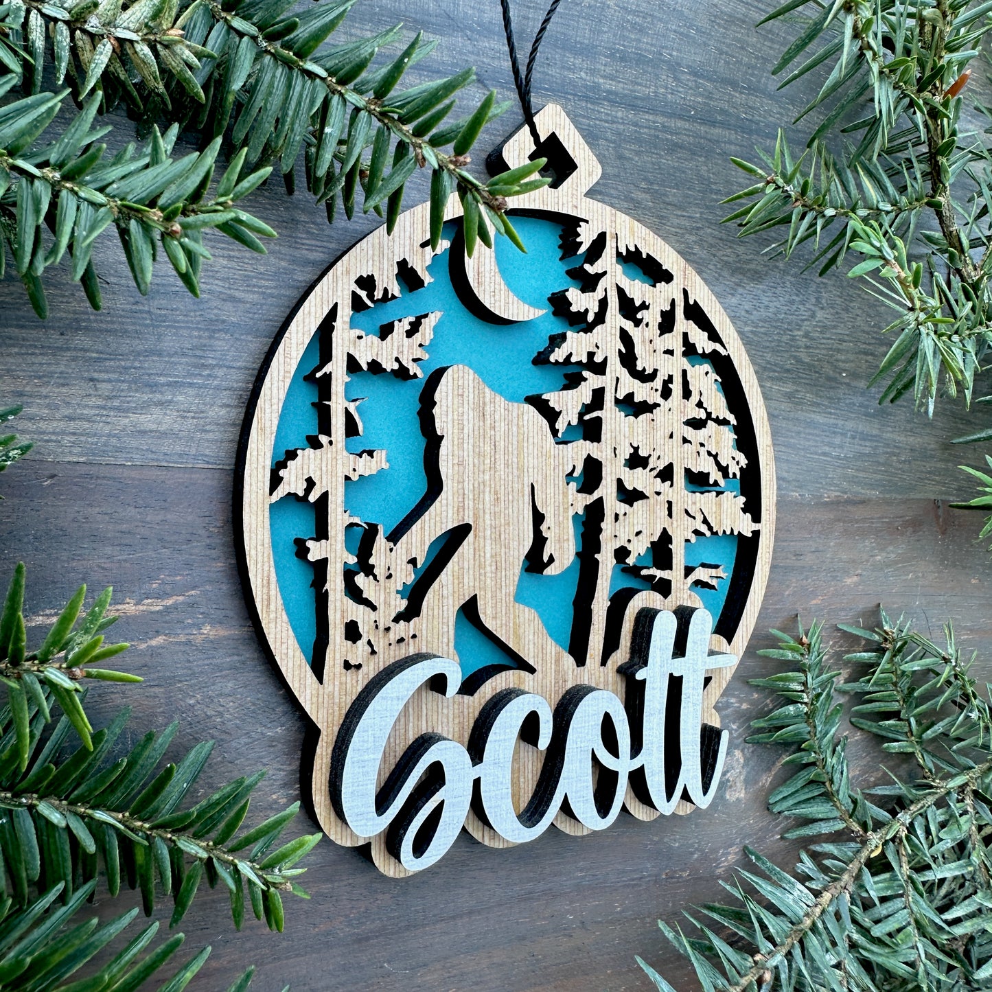 Personalized Bigfoot Wood Ornament with Name