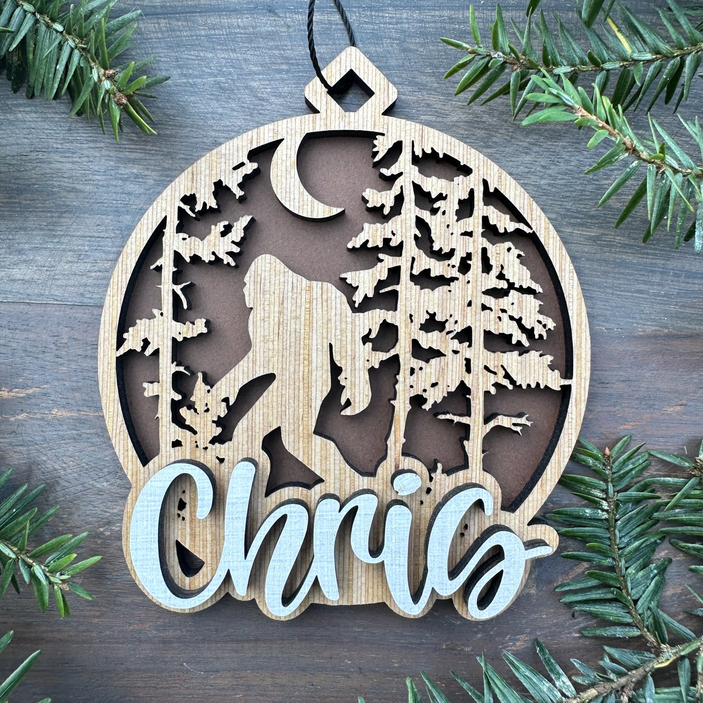 Personalized Bigfoot Wood Ornament with Name