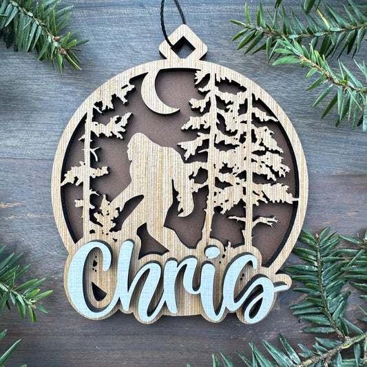 Personalized Bigfoot Wood Ornament with Name