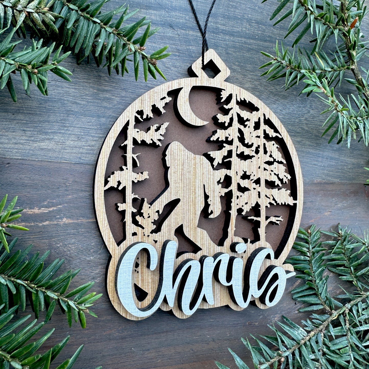 Personalized Bigfoot Wood Ornament with Name