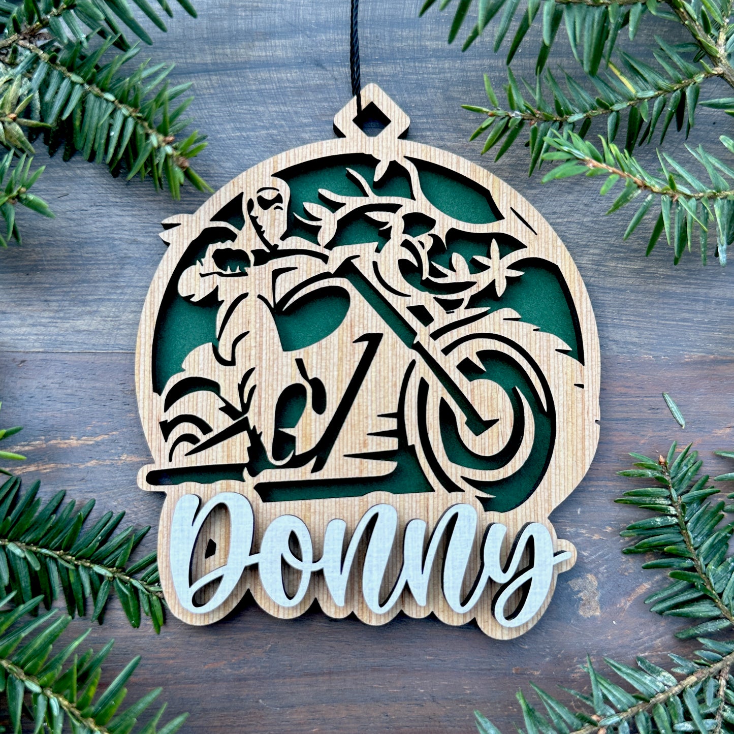 Personalized Motorcycle Wood Ornament with Name