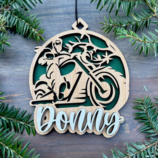 Personalized Motorcycle Wood Ornament with Name