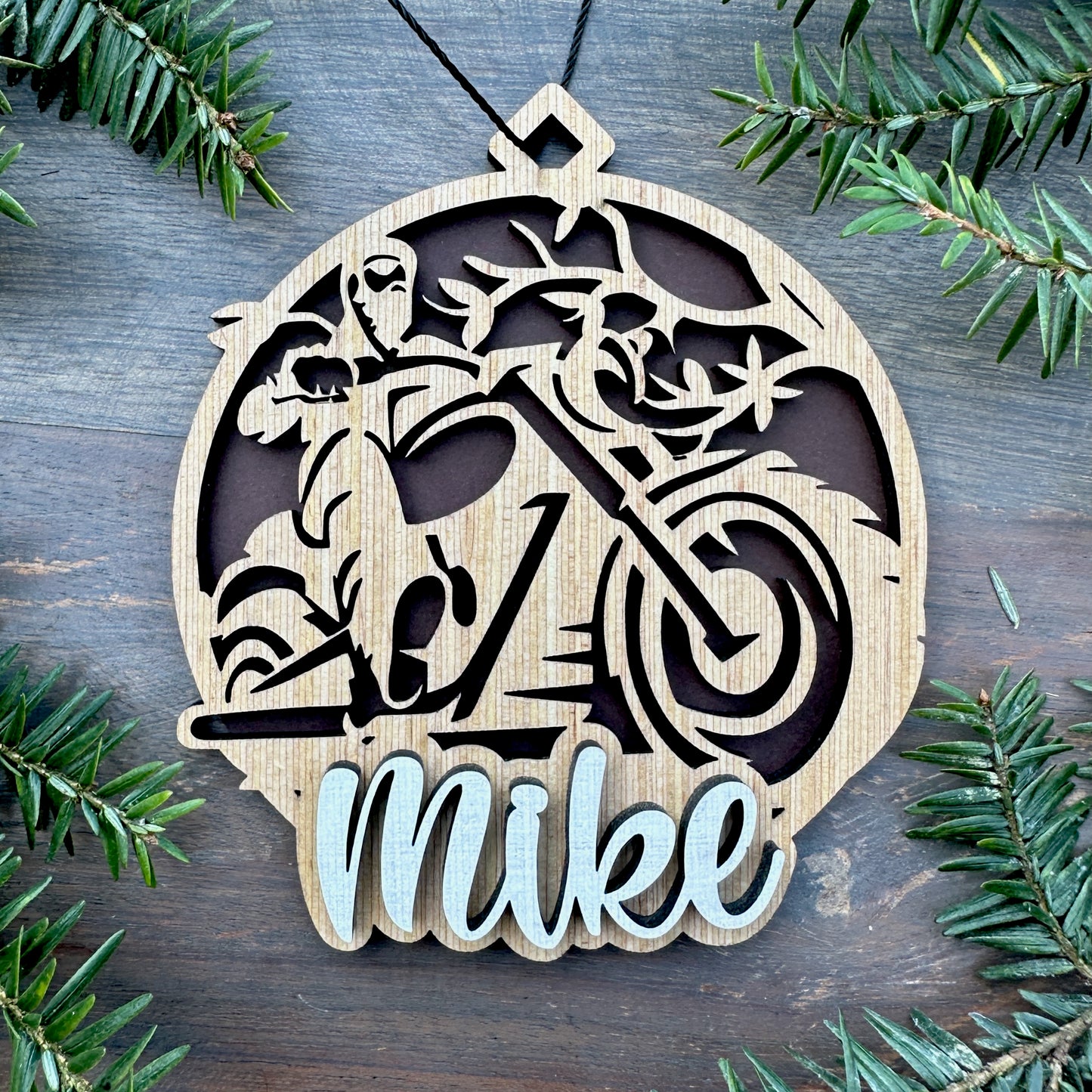 Personalized Motorcycle Wood Ornament with Name