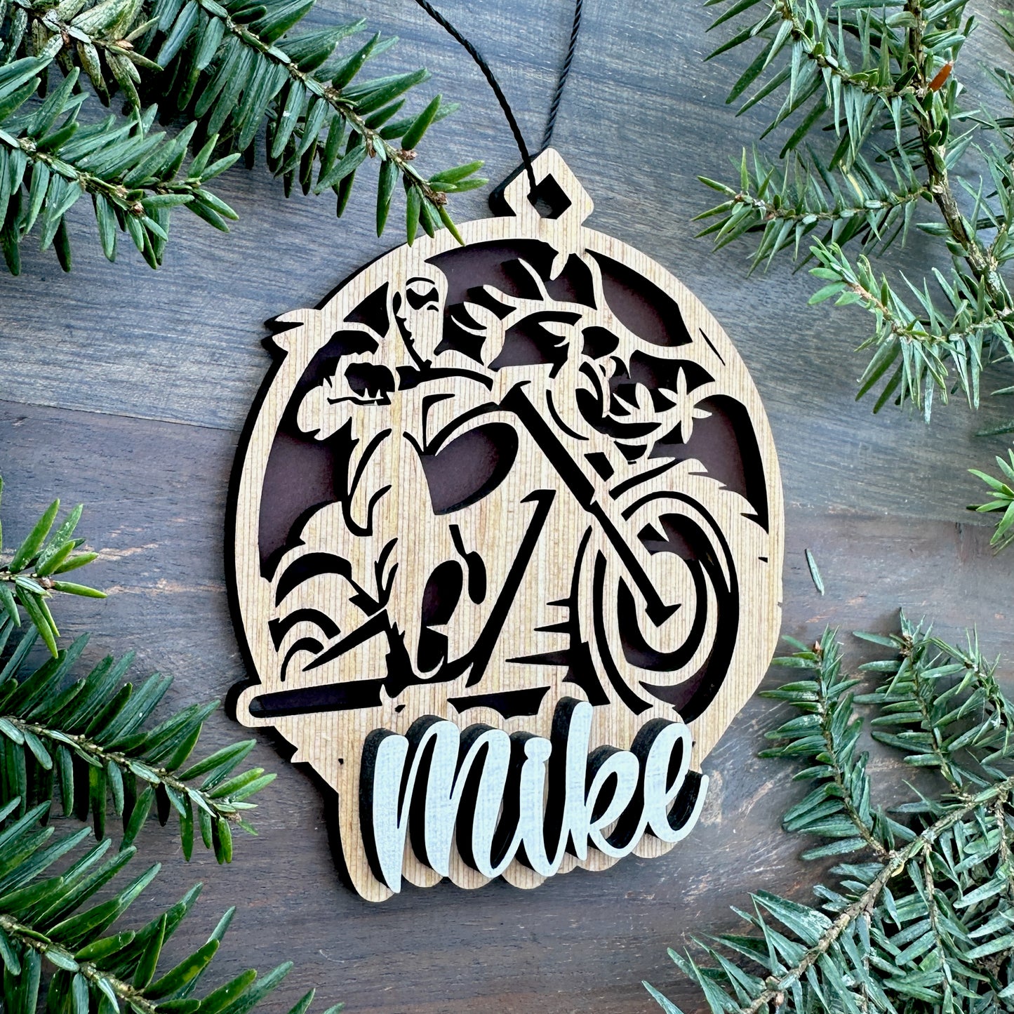 Personalized Motorcycle Wood Ornament with Name
