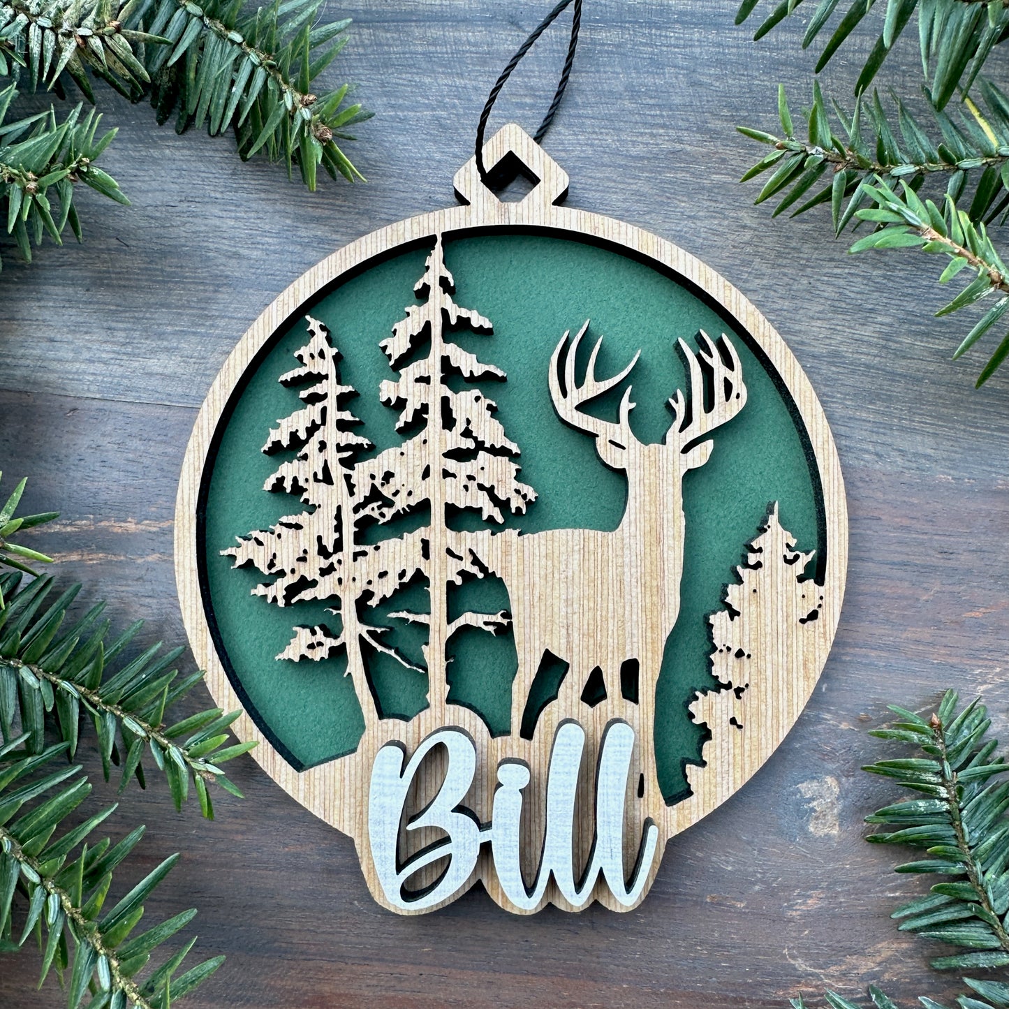 Personalized Whitetail Buck Wood Ornament with Name