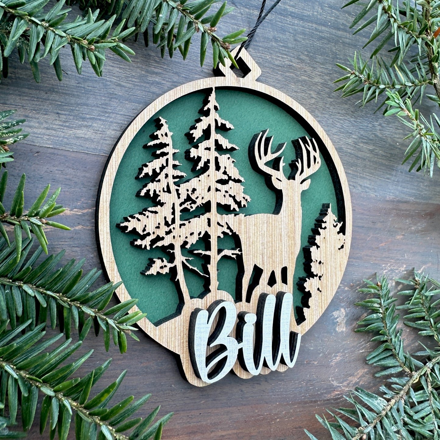 Personalized Whitetail Buck Wood Ornament with Name