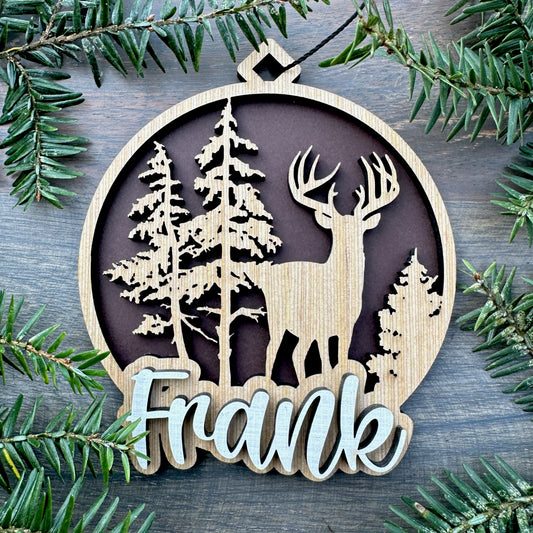 Personalized Whitetail Buck Wood Ornament with Name