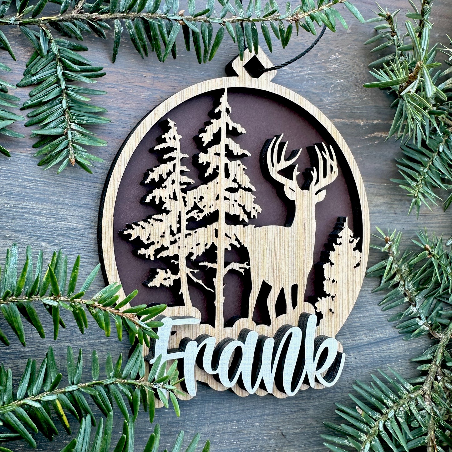 Personalized Whitetail Buck Wood Ornament with Name
