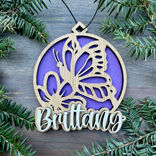 Personalized Butterfly Wood Ornament with Name