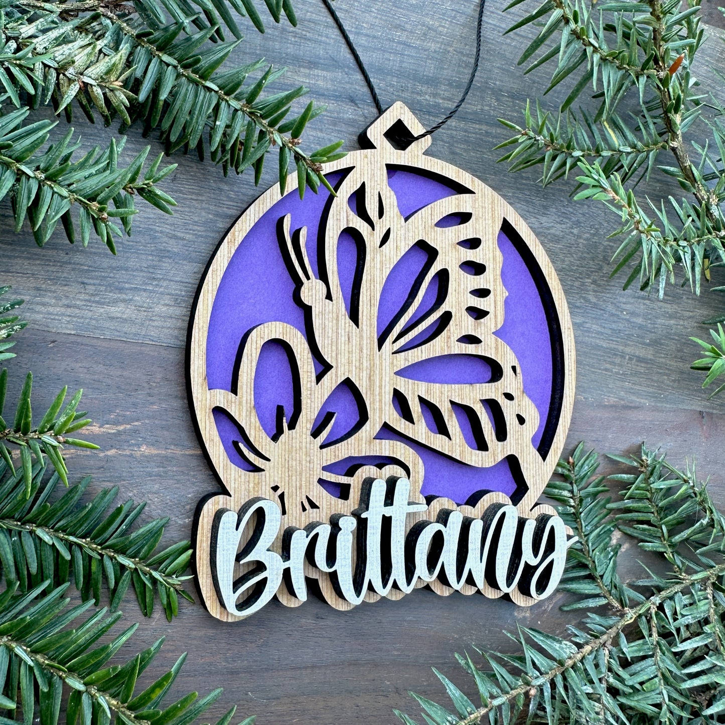 Personalized Butterfly Wood Ornament with Name