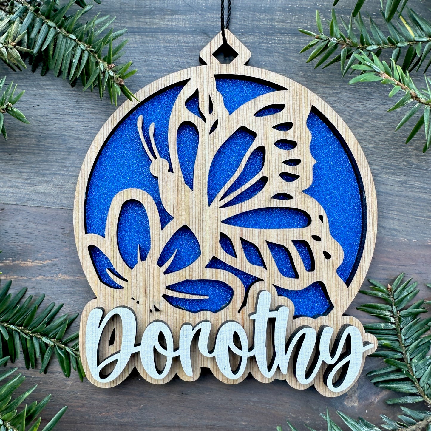 Personalized Butterfly Wood Ornament with Name