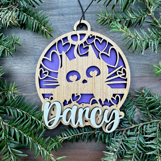Personalized Cat Lover Wood Ornament with Name