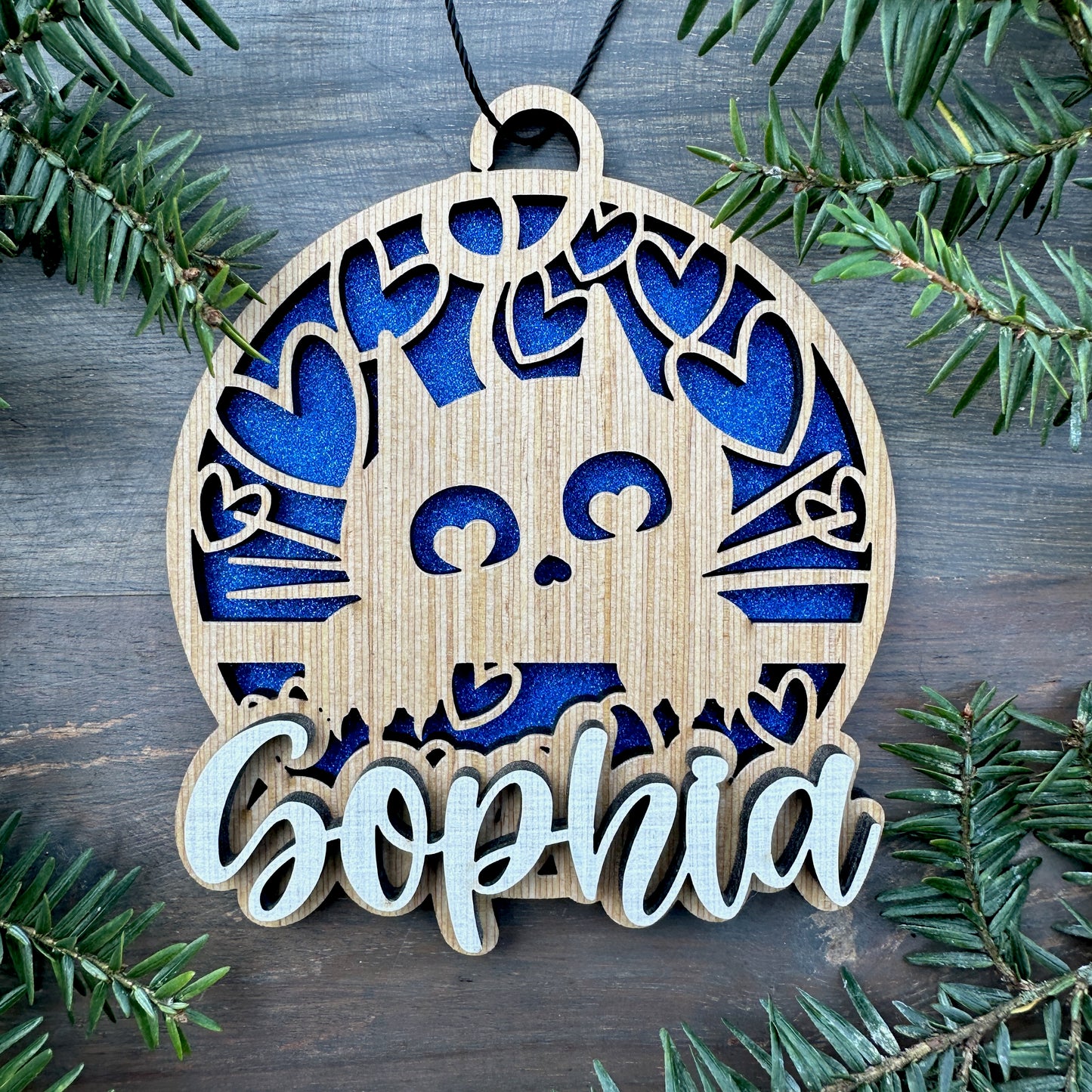 Personalized Cat Lover Wood Ornament with Name