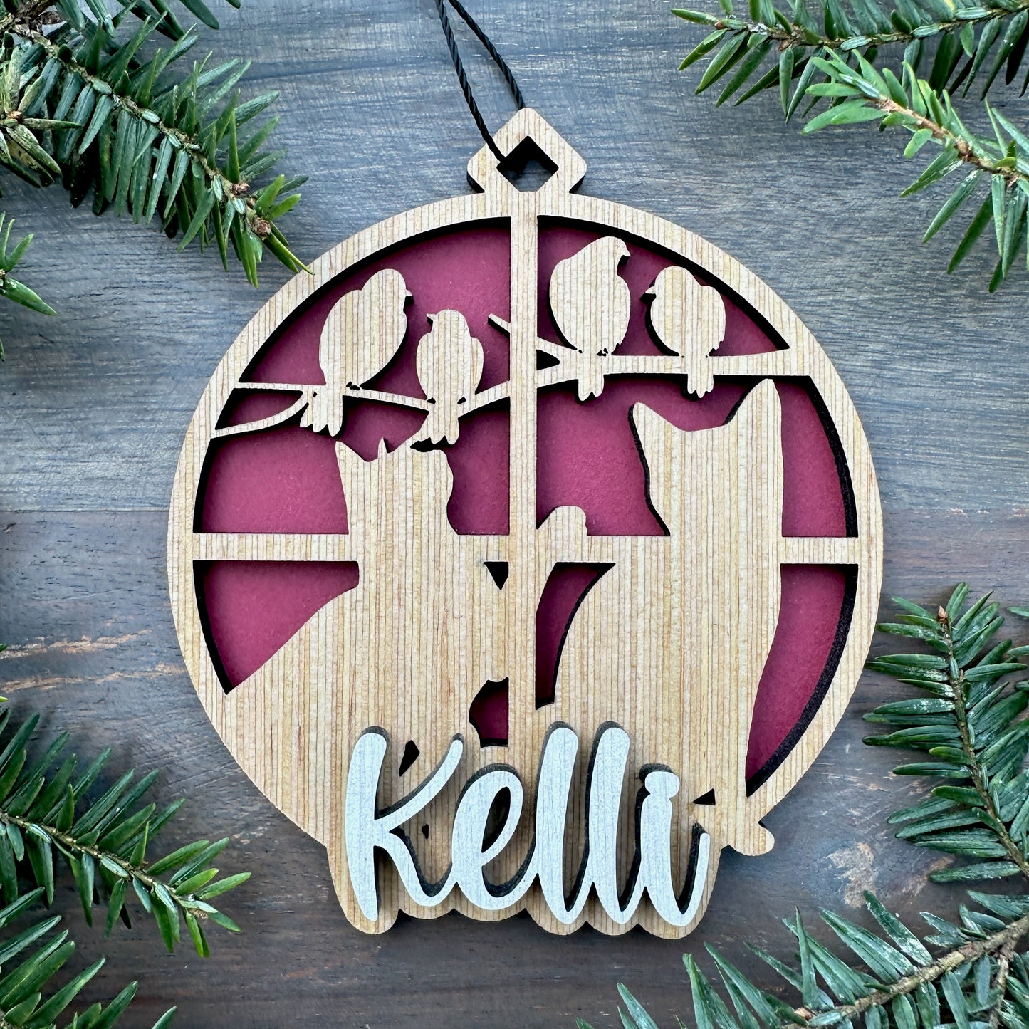 Personalized Cats in Window Wood Ornament with Name