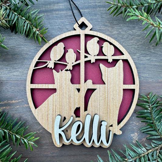 Personalized Cats in Window Wood Ornament with Name