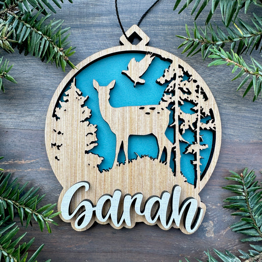 Personalized Whitetail Doe Wood Ornament with Name
