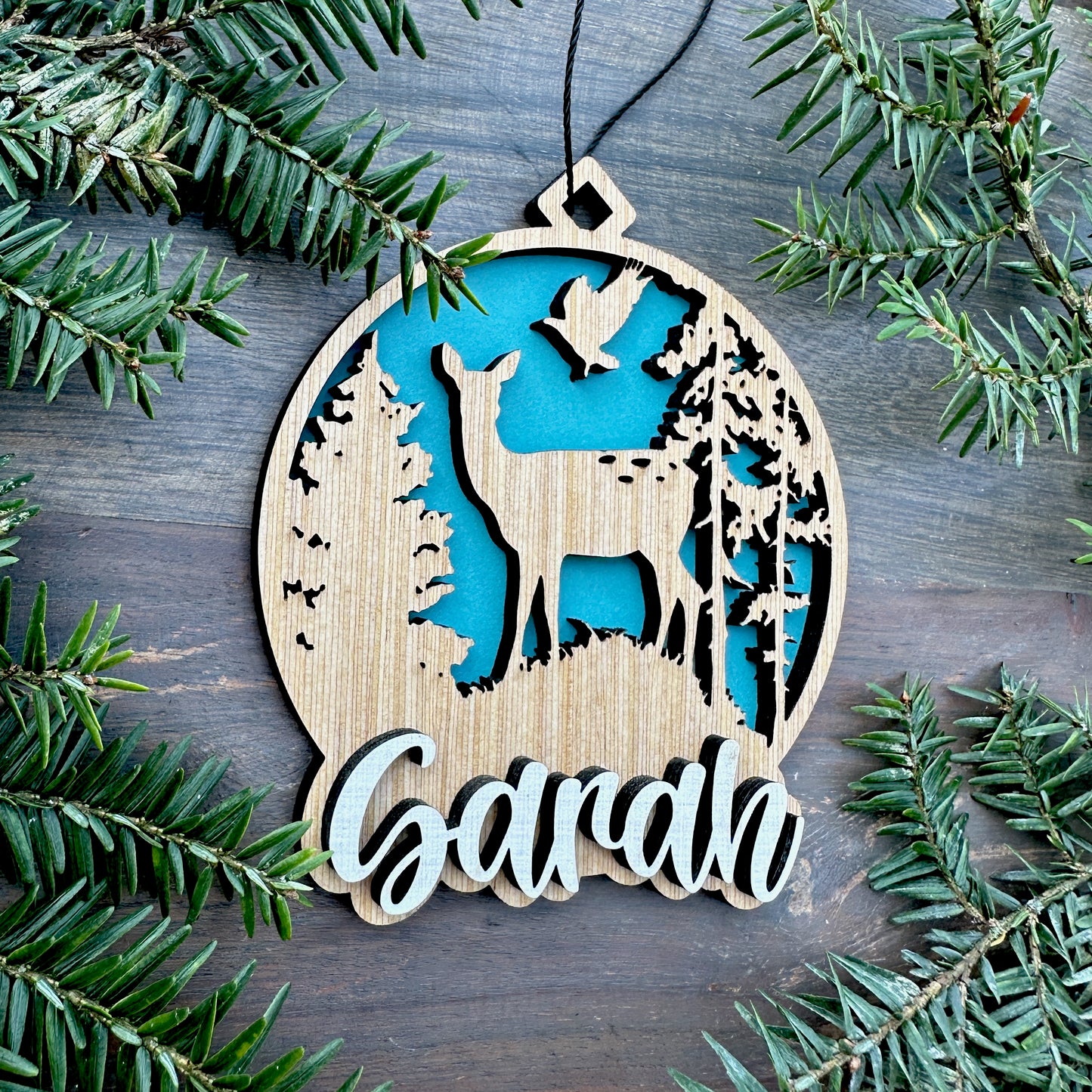 Personalized Whitetail Doe Wood Ornament with Name