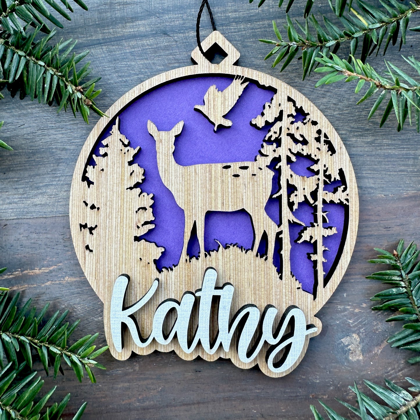 Personalized Whitetail Doe Wood Ornament with Name