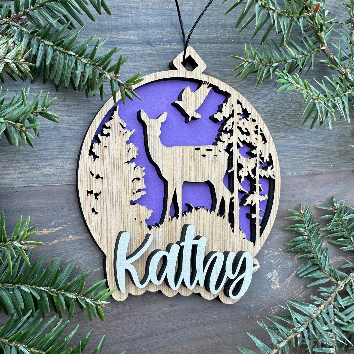 Personalized Whitetail Doe Wood Ornament with Name