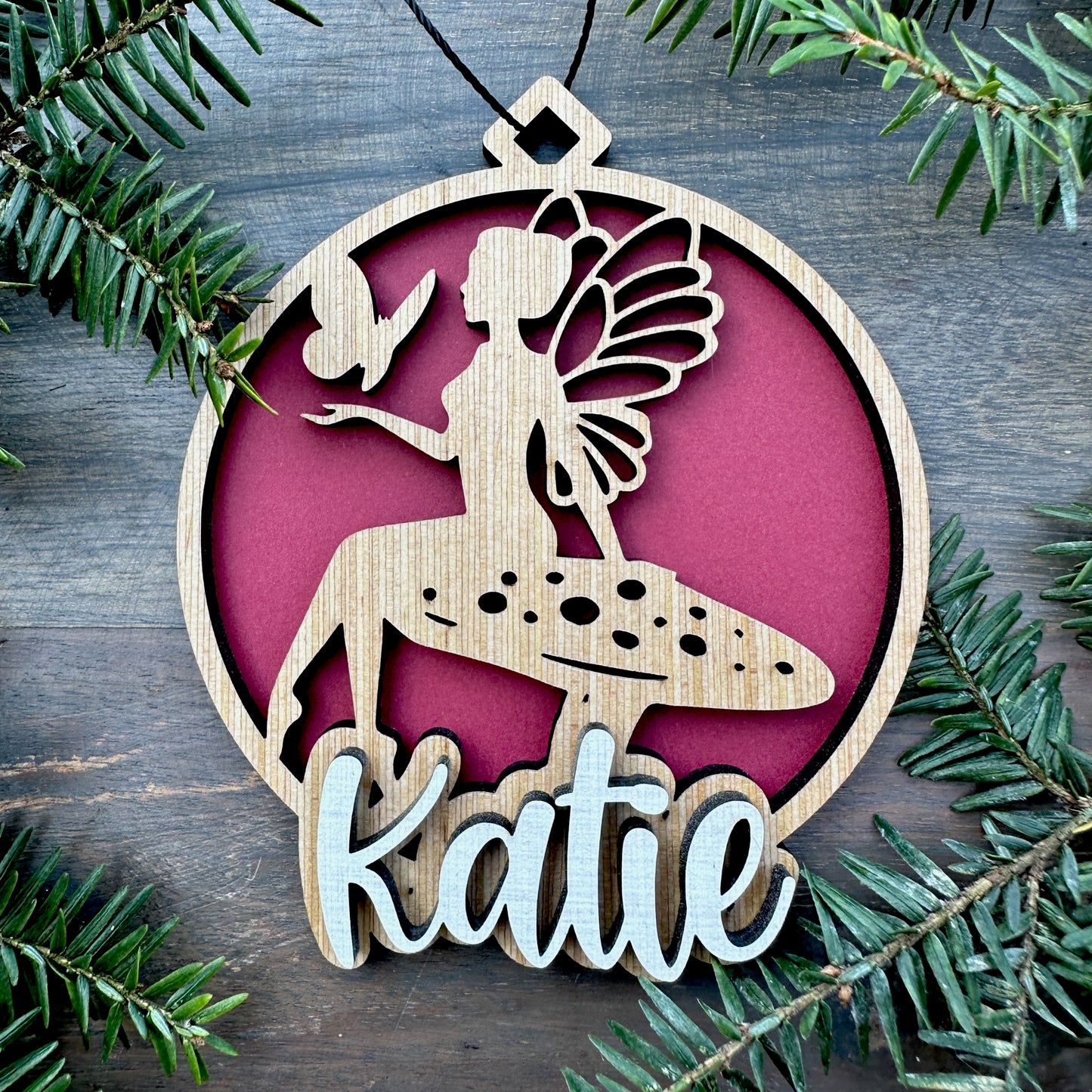 Personalized Fairy and Butterfly Wood Ornament with Name