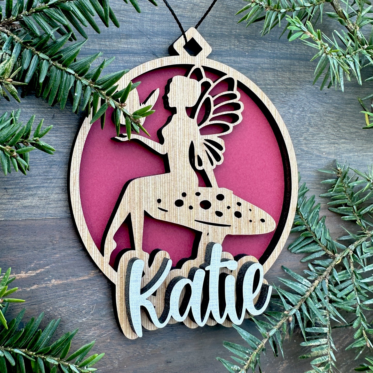 Personalized Fairy and Butterfly Wood Ornament with Name