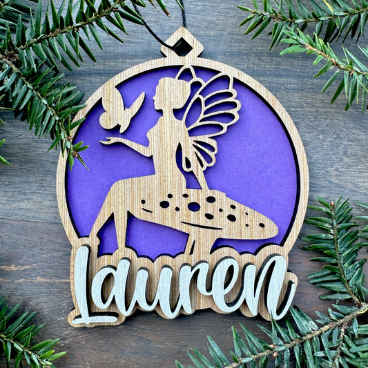 Personalized Fairy and Butterfly Wood Ornament with Name