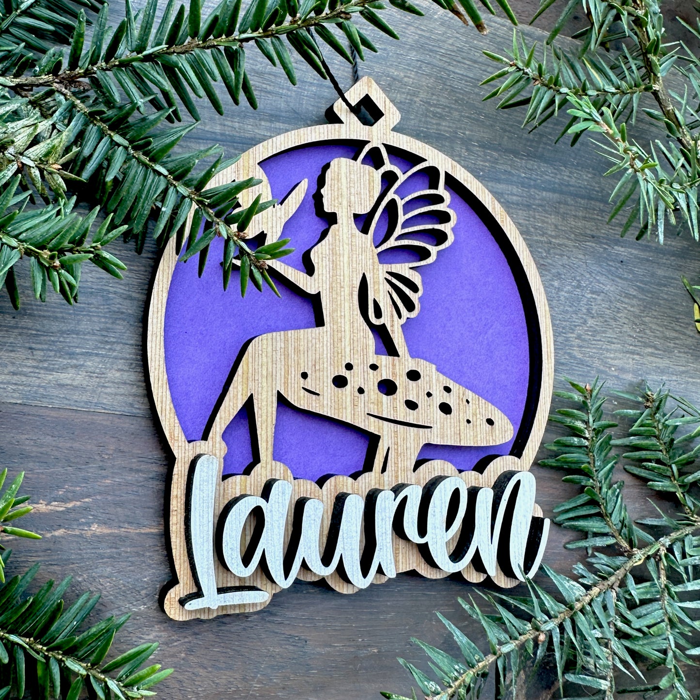 Personalized Fairy and Butterfly Wood Ornament with Name