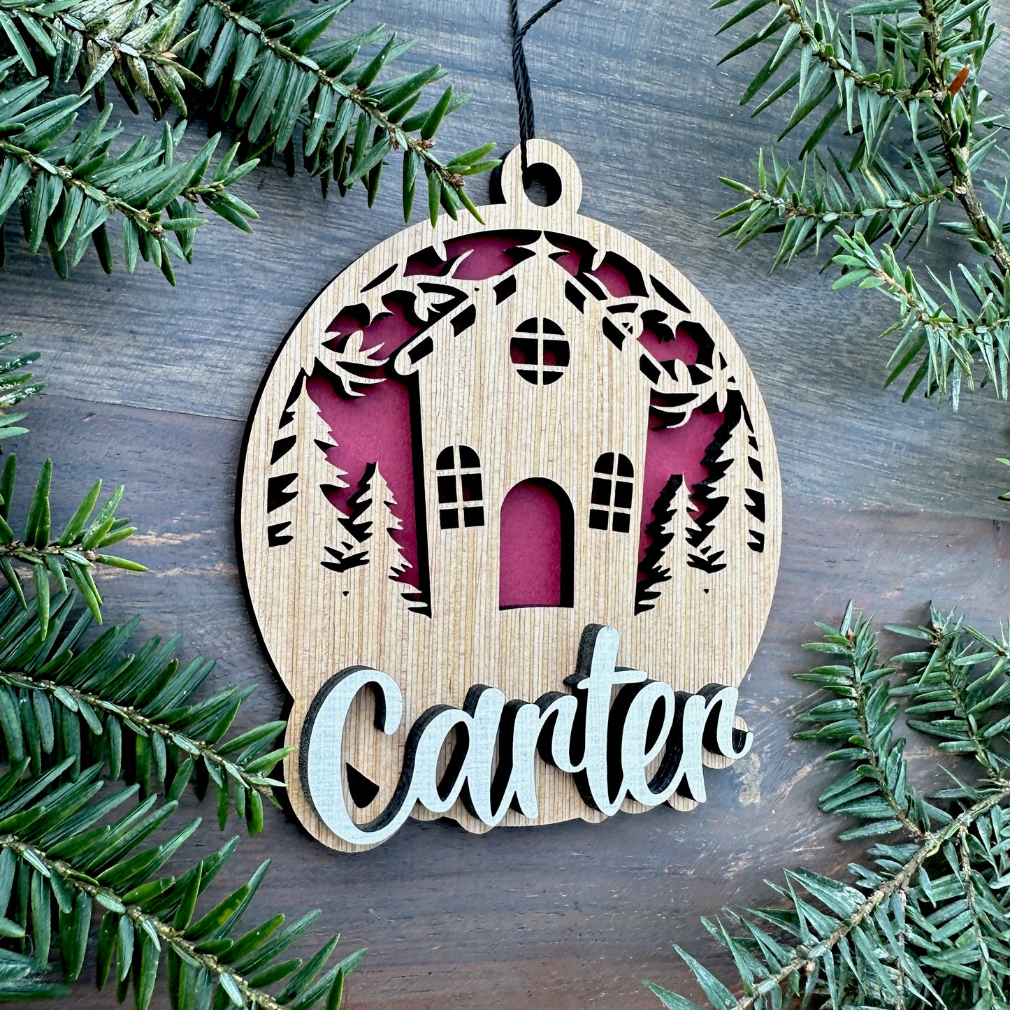 Personalized Gingerbread House Scene Wood Ornament with Name