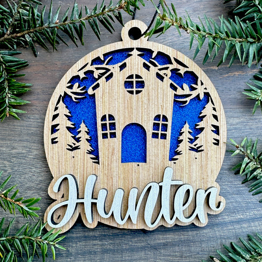 Personalized Gingerbread House Scene Wood Ornament with Name