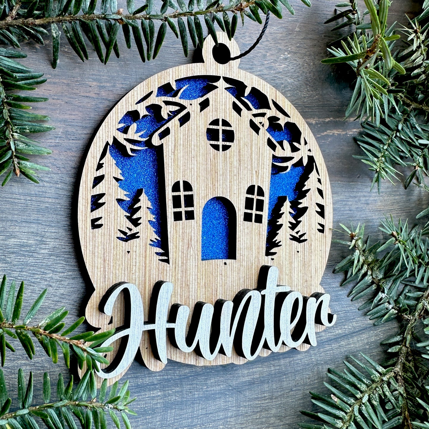Personalized Gingerbread House Scene Wood Ornament with Name