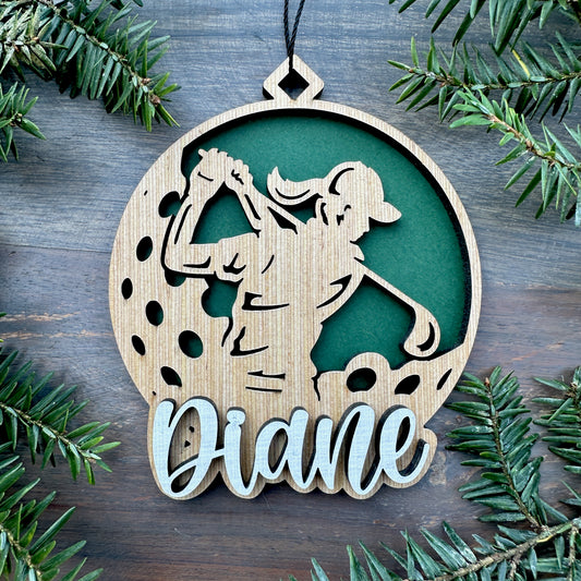 Personalized Female Golfer Wood Ornament with Name