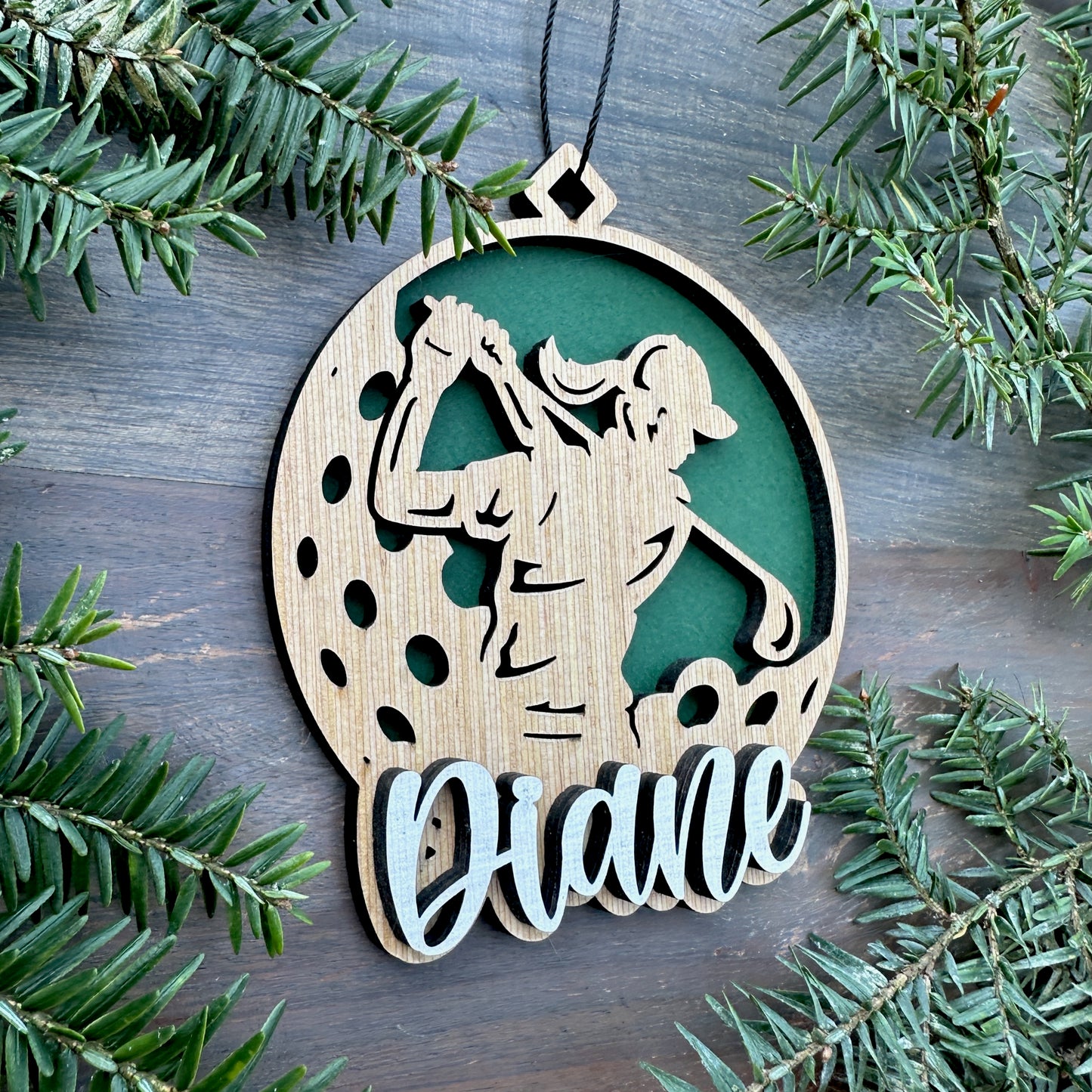 Personalized Female Golfer Wood Ornament with Name