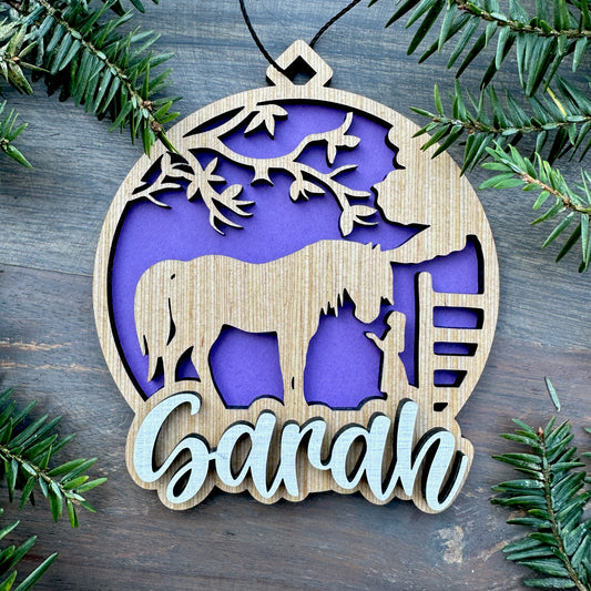 Personalized Horse and Child Wood Ornament with Name