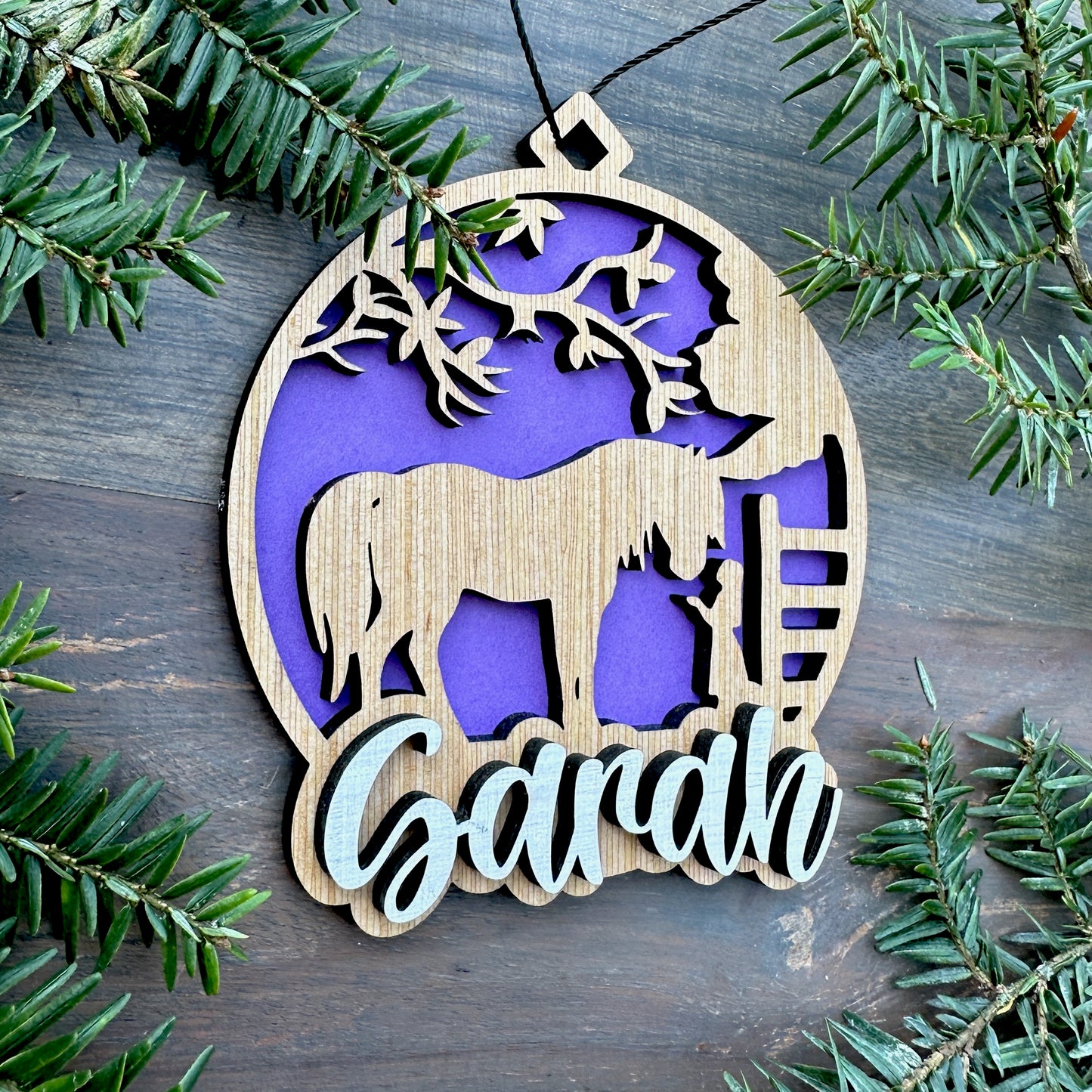 Personalized Horse and Child Wood Ornament with Name