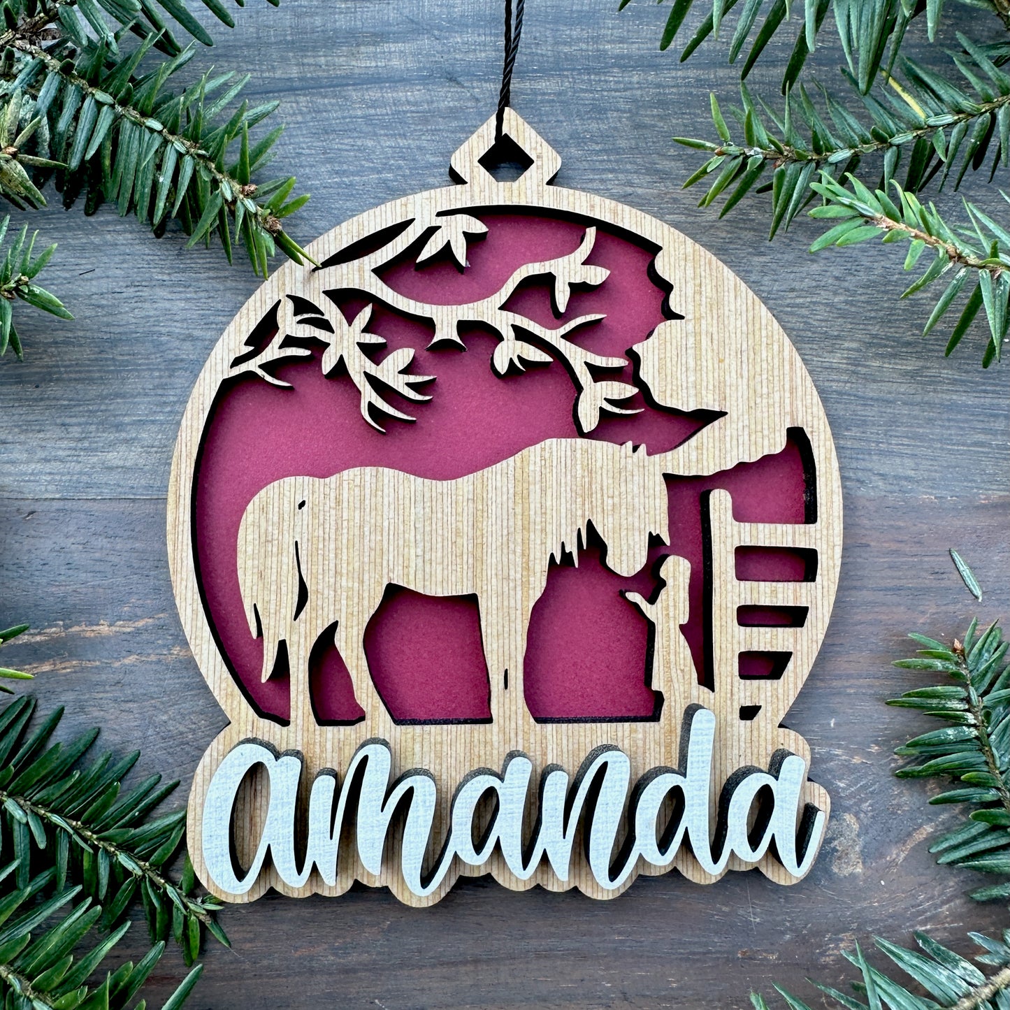 Personalized Horse and Child Wood Ornament with Name