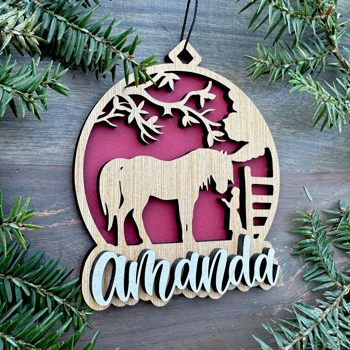 Personalized Horse and Child Wood Ornament with Name